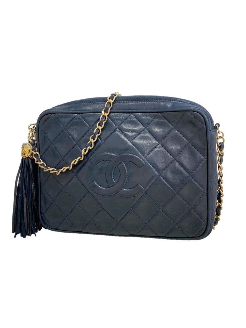 Chanel Shoulder Bag Quilted Lambskin Navy Gold